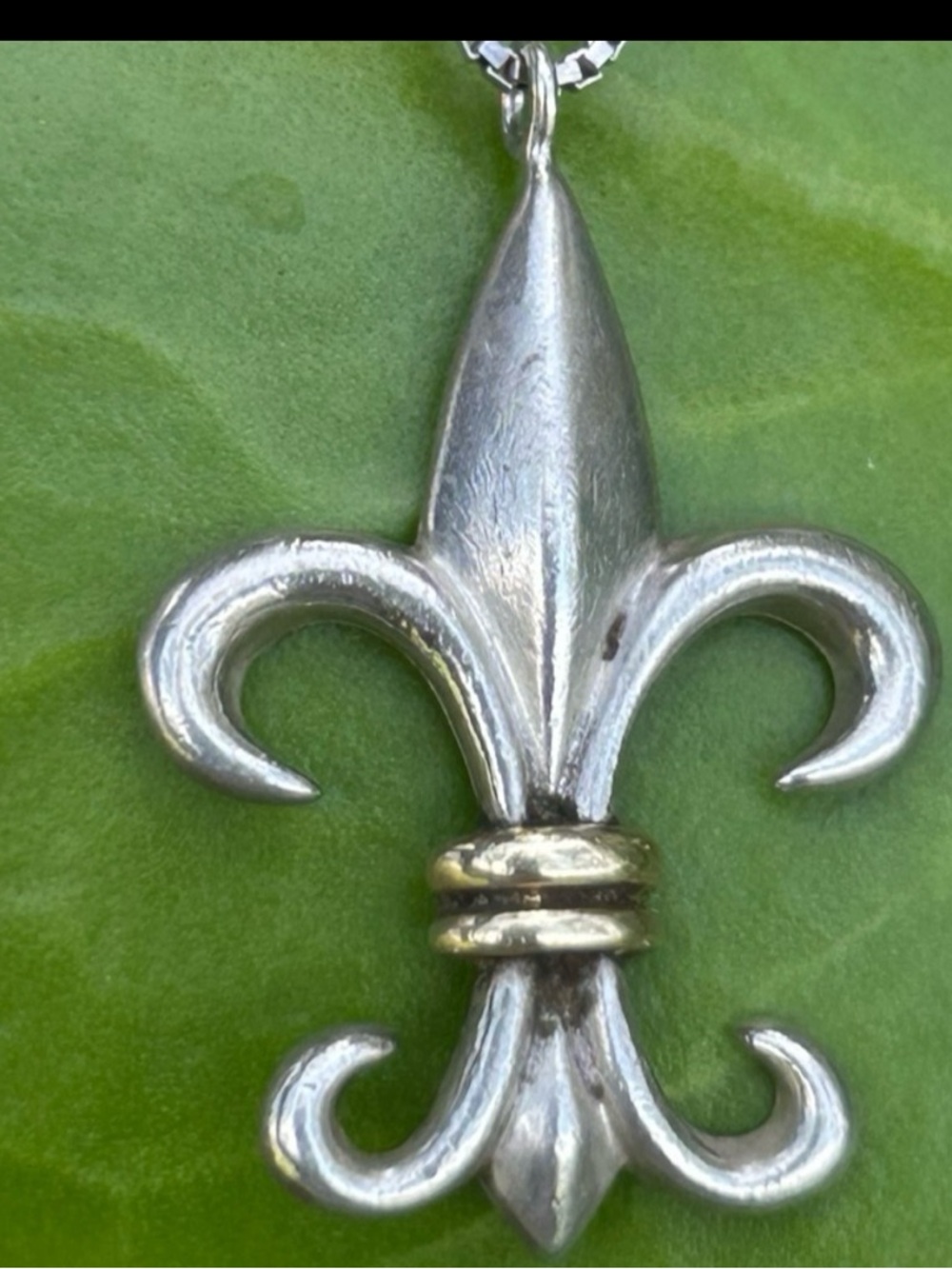 Vintage 10k yellow gold sterling silver fleur de lis pendant necklace not scrap